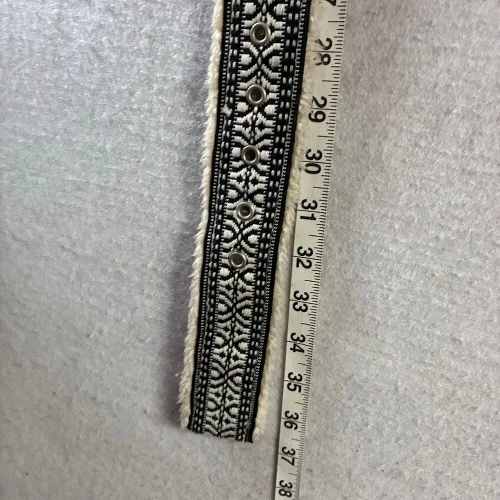 Boho Southwest Geometric Sherpa Fleece Belt Black Cream O-Ring Buckle Size Small